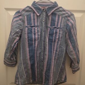 The North Face Striped Button-Up in Blue and Pink